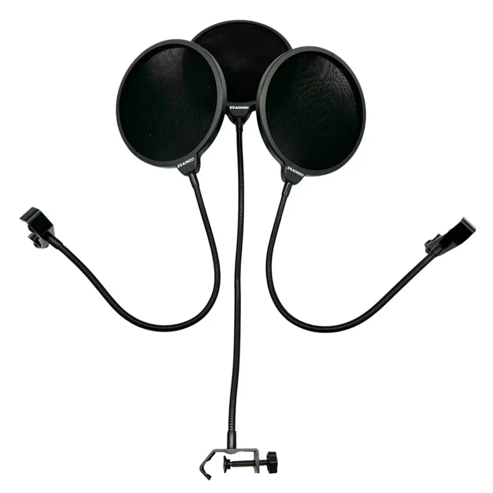 Microphone Pop Filter Trio Flexible Gooseneck Clamp Studio Recording Accessory